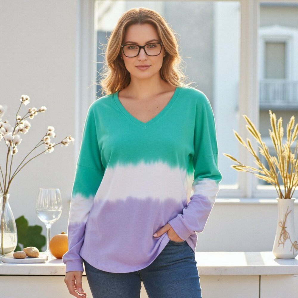 Spirit Jersey Oversized Loose Fit Tie-Dyed Long Sleeve Tee NWOT
